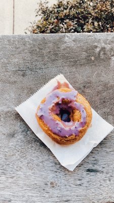 Vanilla donut w/ blueberry frosting