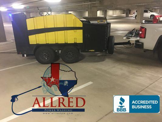 cleaning a underground parking garage