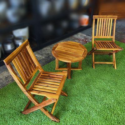 Hanalei Wood Folding Chair Set w/ Side Table