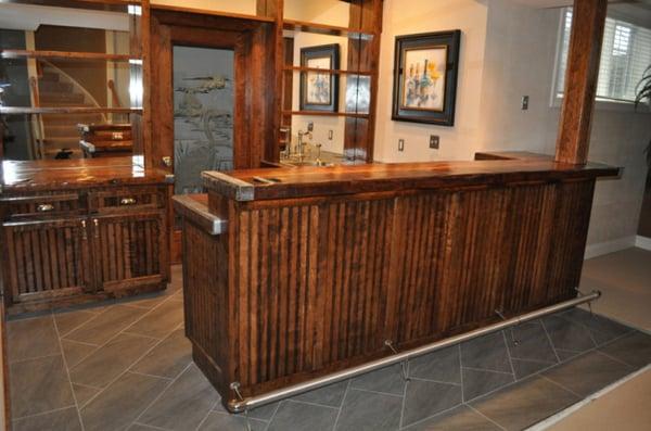 Nautical built-in bars made from Liberty ship hatch covers