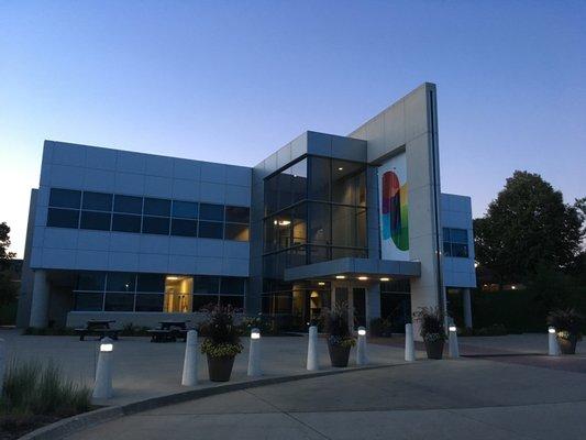 Main entrance at dusk