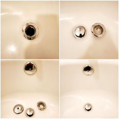 Replace broken tub drain and old over flow cover.