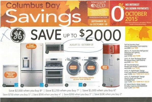 SAVE UP to $2,000 on GE appliances from Aug. 21- Oct. 19 on purchases of $499 and up.