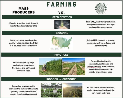 Comparison of how FuFluns' products are farmed versus the mass producers.