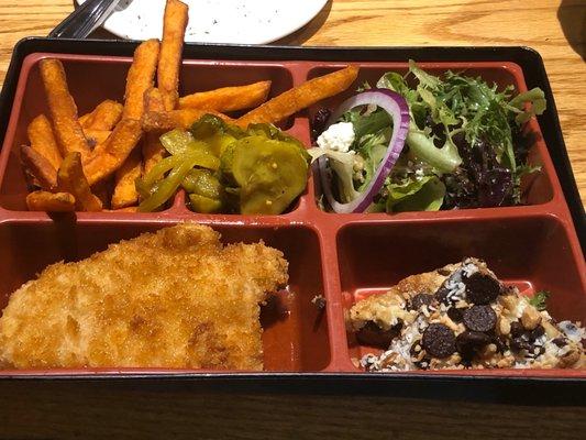 Lunchbox special; pork chop, sweet potato fries. $12