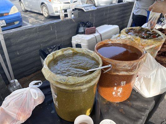 Salsas Verde y Roja in to go baggies or spoon it on now