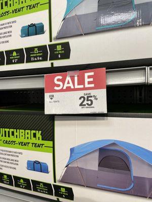 I was confused by the sign that seemed to say 25% off all tents.