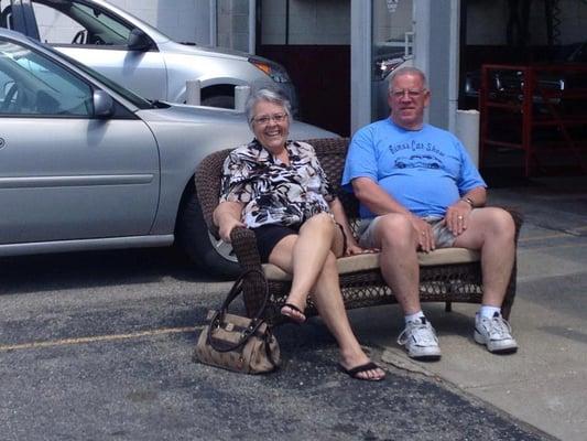 Wonderful people, and great customers....Linda likes to catch a few rays while they wait!