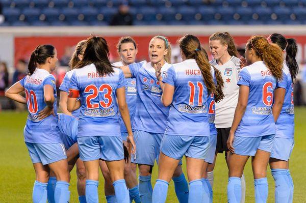 The Chicago Red Stars getting psyched up for a recent match at Toyota Park