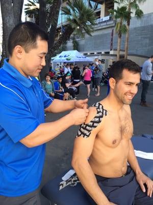 Dr. Brown taping at Rose Bowl Half Marathon