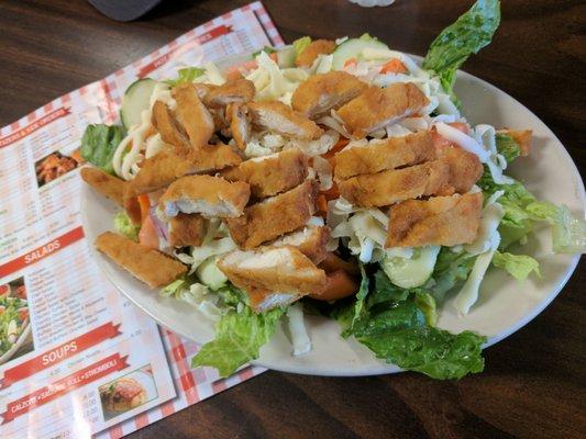 Country chicken salad: breaded chicken, mozzarella cheese (bacon is also an option!)