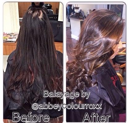 Balayage and layered cut by Abbey! Check her out at Colour Roxx salon in Newark and on Instagram @abbeycolourroxx