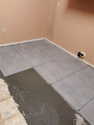 Ceramic tile flooring installation