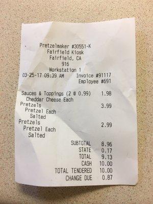 I didn't know that pretzels were going to cost so much. I had a $1.00 off coupon.