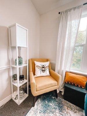 We are obsessed with this yellow chair in our offices!