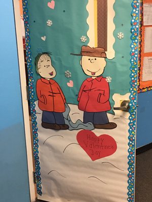 Valentine's Day poster on a toddler classroom door during Black History Month.