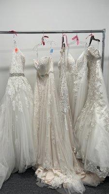 A few of the gowns the bride tried on.