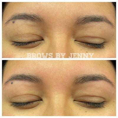 Brow Rehab on new client. Will take a few months to get her brows into a nice even shape.