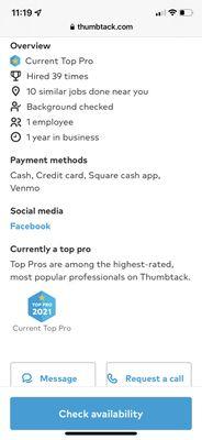 Thumbtack profile