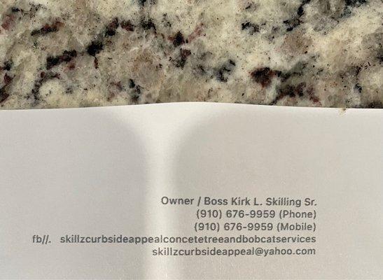 Owner/Boss of SKILLZ Concrete-Skillz Curbside Appeal LLC. He uses Southeastern Concrete to do bad concrete jobs in Fayetteville.