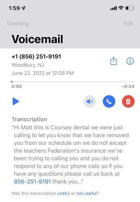 Three hours later, they cancel my appointment  and tell me I "do not respond" to their non existent calls.