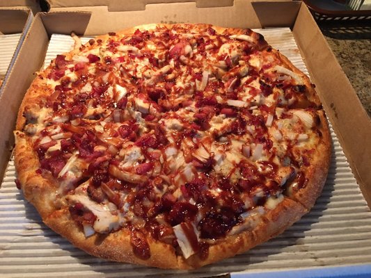 BBQ chicken pizza - pretty and lots of toppings