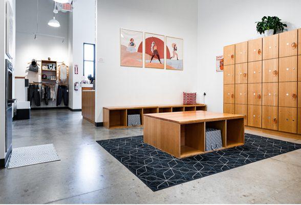 Lobby with lockers for storage