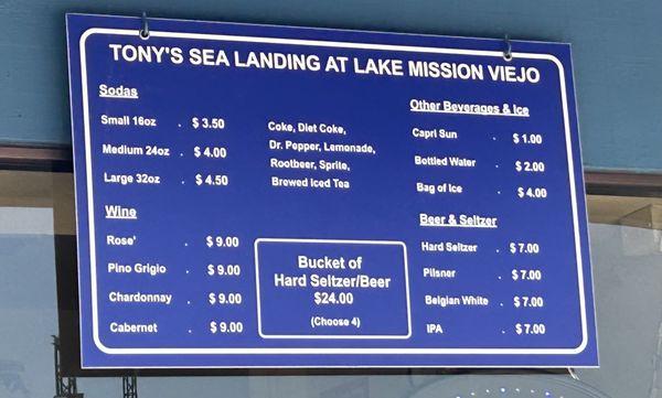 8/3/23 Lake Mission Viejo snack bar drink menu