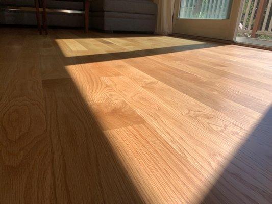 Finished hardwood floor in living room