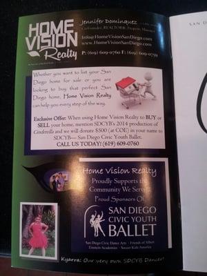 Home Vision Realty sponsors San Diego Civic Youth Ballet