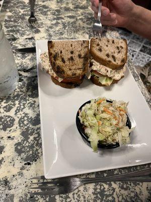 Chicken salad on walnut rasin bread