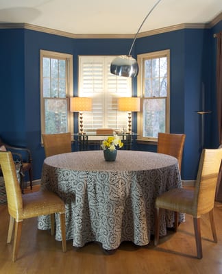 MIdnight blue and taupe dining room in contemporary home