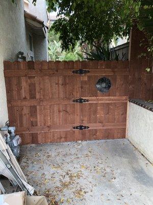 6ft redwood stain pine boards custom style panel & gate.