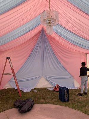 20x20 canopy with blue and pink draping