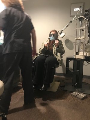 My Cute Mom..... getting her vision examined and checked out.  These people are SUPER kind and VERY PATIENT. I'm grateful for them.