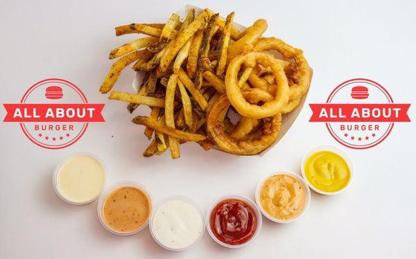 Half & Half Cajun Fries with sauce of your choice #aaburger #half&half #fries #cajun