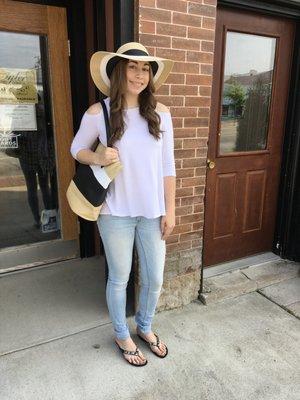 Complete outfits with hats, purses, jewelry, tops, amazing jeans, and sandals!