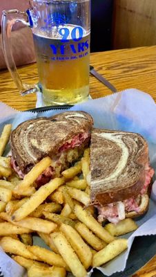 Perfect Reuben, crispy marble rye with perfect ratio of corned beef and kraut, Swiss cheese and just enough dressing