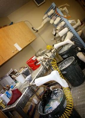 The lab inside the old bank vault, where custom prosthetics & orthotics are built by hand for a perfect fit.