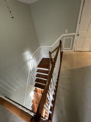 Wainscoting for stairway by Yellow Dog Woodworks.