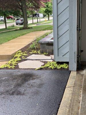 New pathway to the hose hooks up, plus groundcover