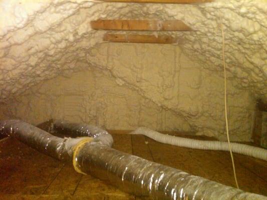 Open cell spray foam in attic.