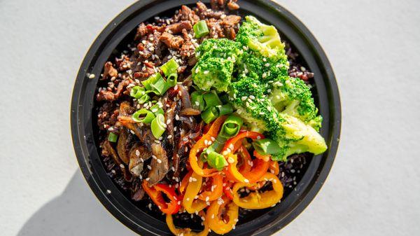 Broccoli Beef Bowl with Berry Rice