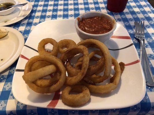 Onion rings and pasta sauce!