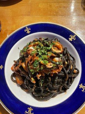 Squid ink bucatini amatriciana