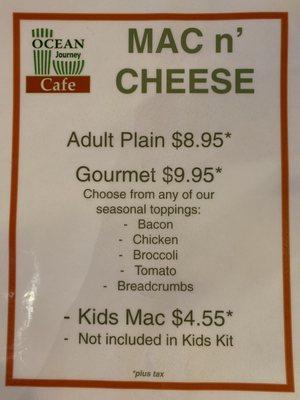 Mac & Cheese menu