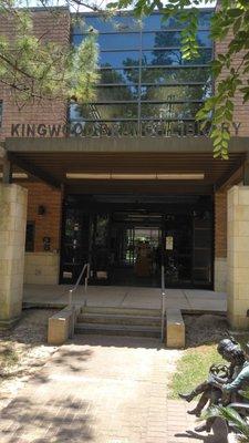 This is the main entrance with the library's official name above it.