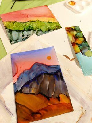 Just a few of the samples from the Alcohol Ink Landscape classes!