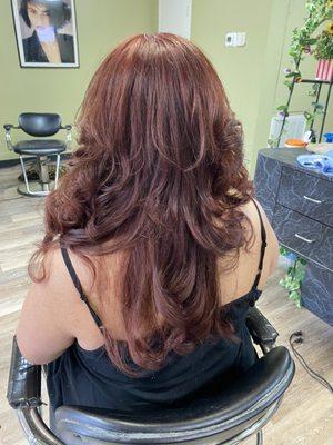 Red copper color, butterfly cut, & style