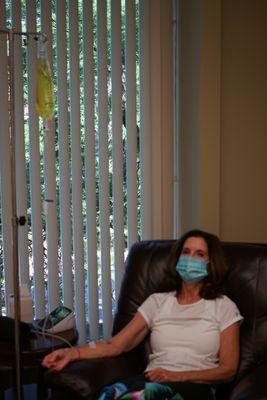 One of our clients getting a custom IV infusion based on her symptoms